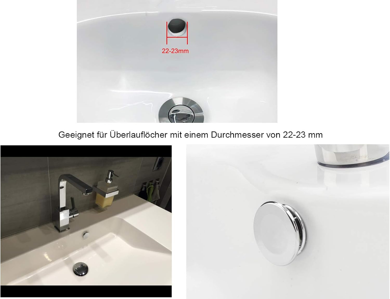 Onous Pack of 6 Sink Overflow Bezel Plug Chrome Bathroom Rosette Faucet Overflow Cover Plastic