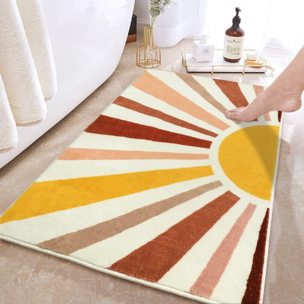 Lukinbox Boho Bath Mats for Bathroom, 20" x 31" Retro Sun