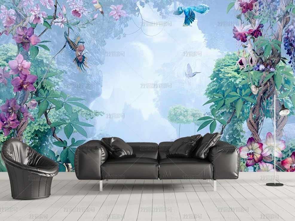 Papier peint fleurs et oiseaux tropicaux pour une ambiance jungle dans la chambre