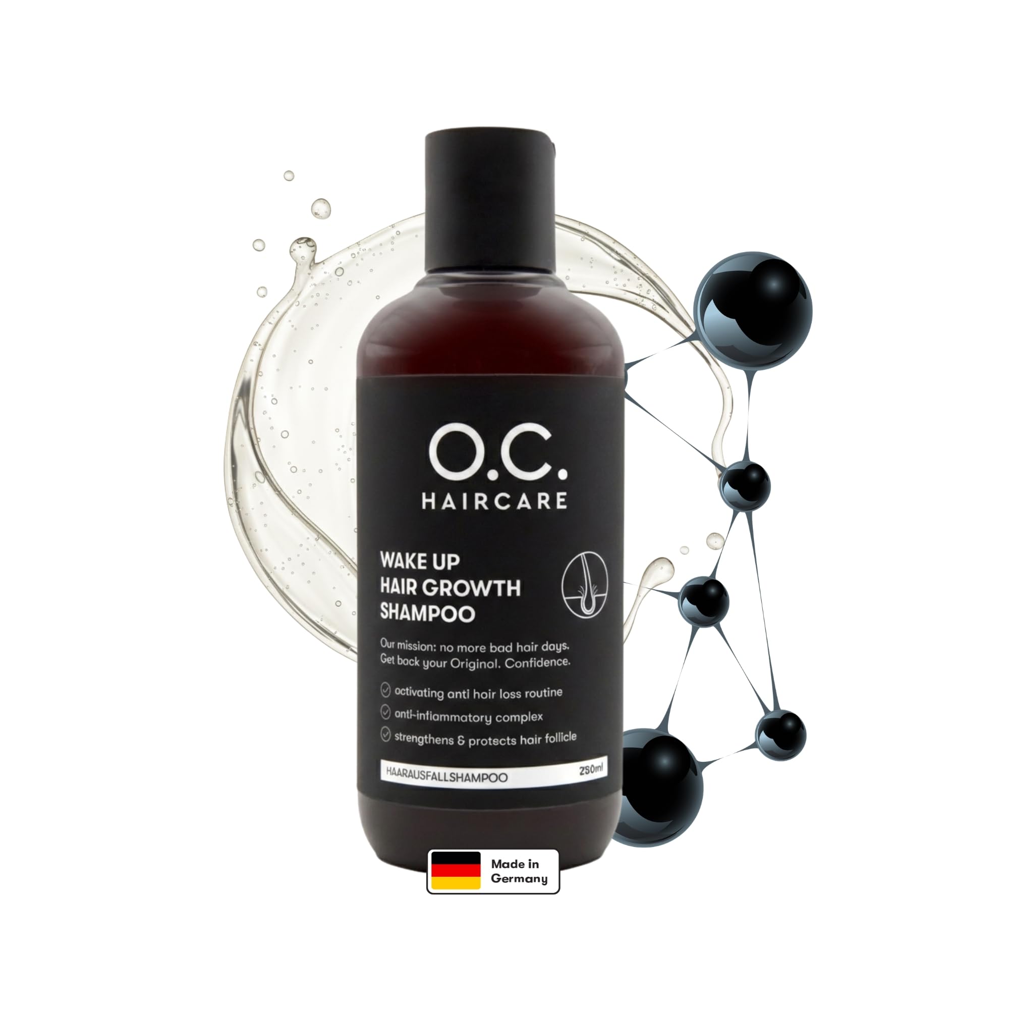 O.C. HAIRCARE Wake Up Hair Growth Shampoo – Haarwachstum anregen & Haarausfall reduzieren - Mildes, sulfatfreies Shampoo mit Panthenol & Aloe Vera - Löst Rückstände an der Wurzel & pflegt die Kopfhaut