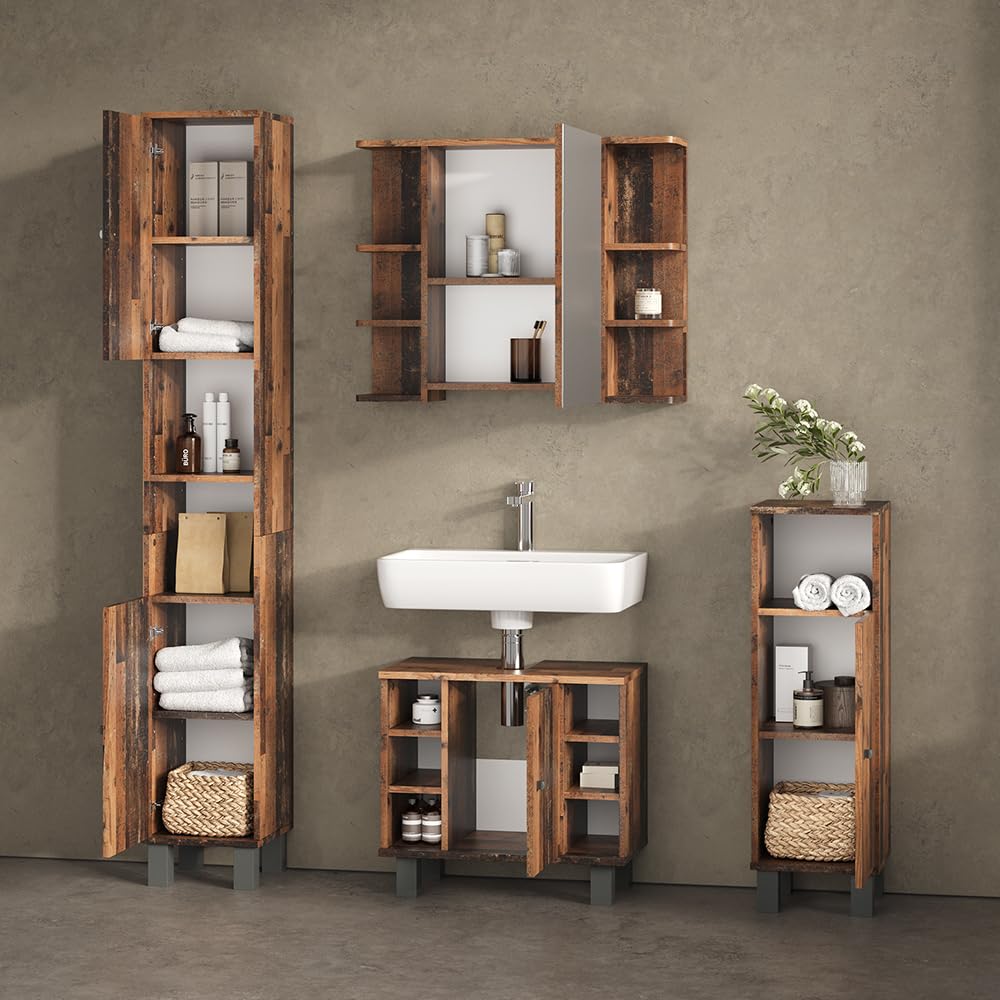 Livinity Set mobili bagno Fucino, Rovere rustico, 4 parti