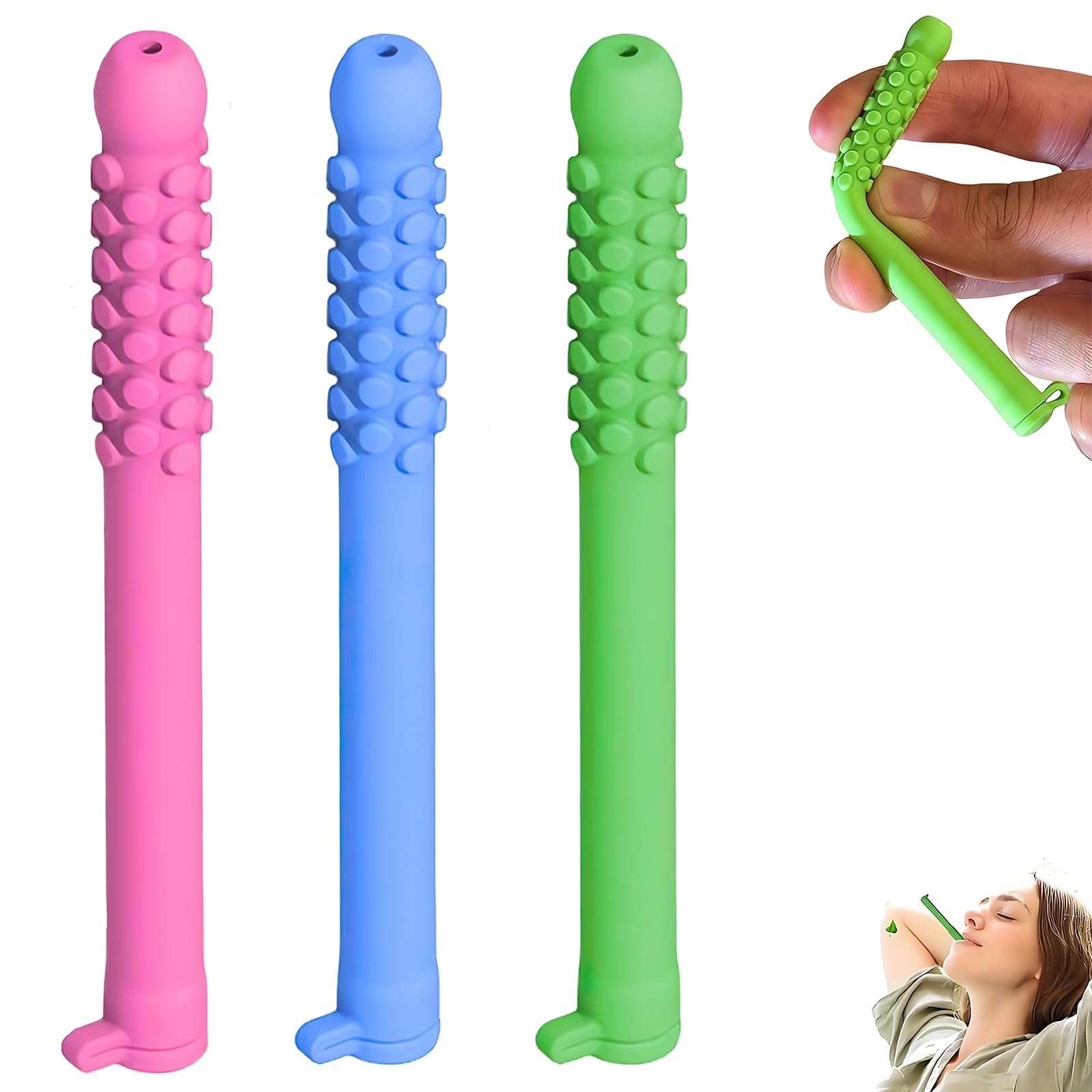 Chewable Essential Oil Breath Stick,Chewable Breather Stick with Essential Oil, Breather Quit Smoking with Essential Oil,Can Taken Anywhere Focus Clear Respiratory(3 PCS)