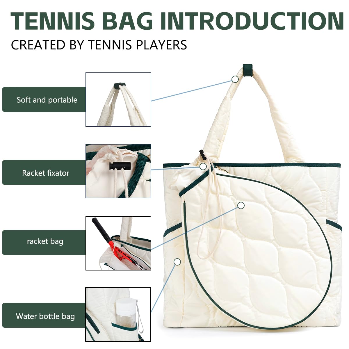 TILDOSAC 2-en-1 Tennis Tote Bag Racquet Quilted Pickleball Racquet Sacs, étanche à l'eau et léger pour Hommes et Femmes