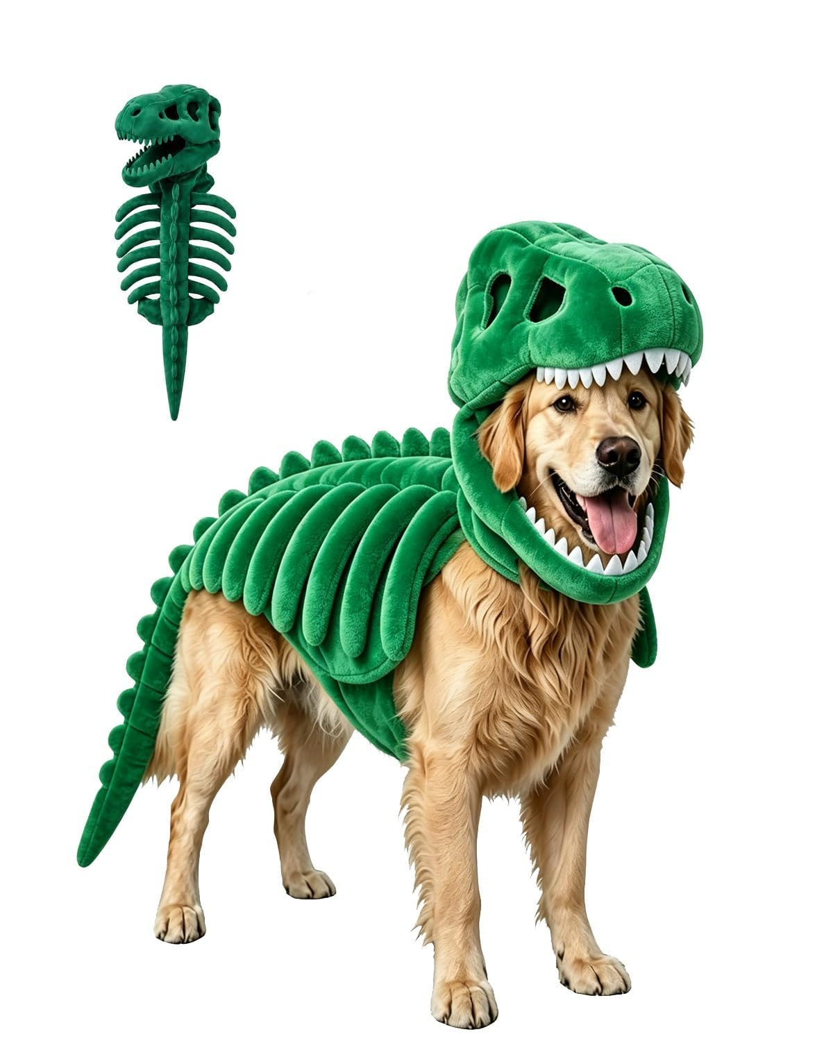 Pet Dinosaur Costume, Soft Plush T-Rex Skeleton Halloween Costume for Dogs | Cosplay Clothes for Medium & Large Dog and Cats Funny Adorable Glow-in-the-Dark Dino Outfits Big Breeds For Party Family
