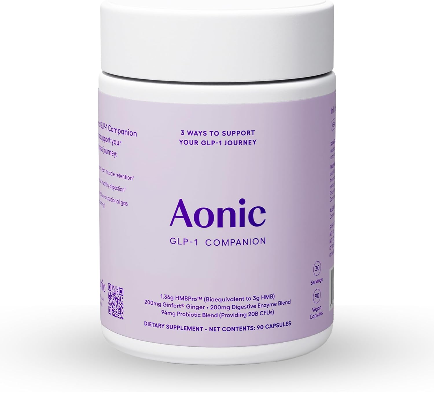 AONIC GLP-1 Companion Supplement - HMBPro™ to Support Maintenance of Lean Muscle, probiotic and Enzyme Blend to Support Digestion, Ginger Extract to Help Reduce Nausea and Bloating (90 Caps)