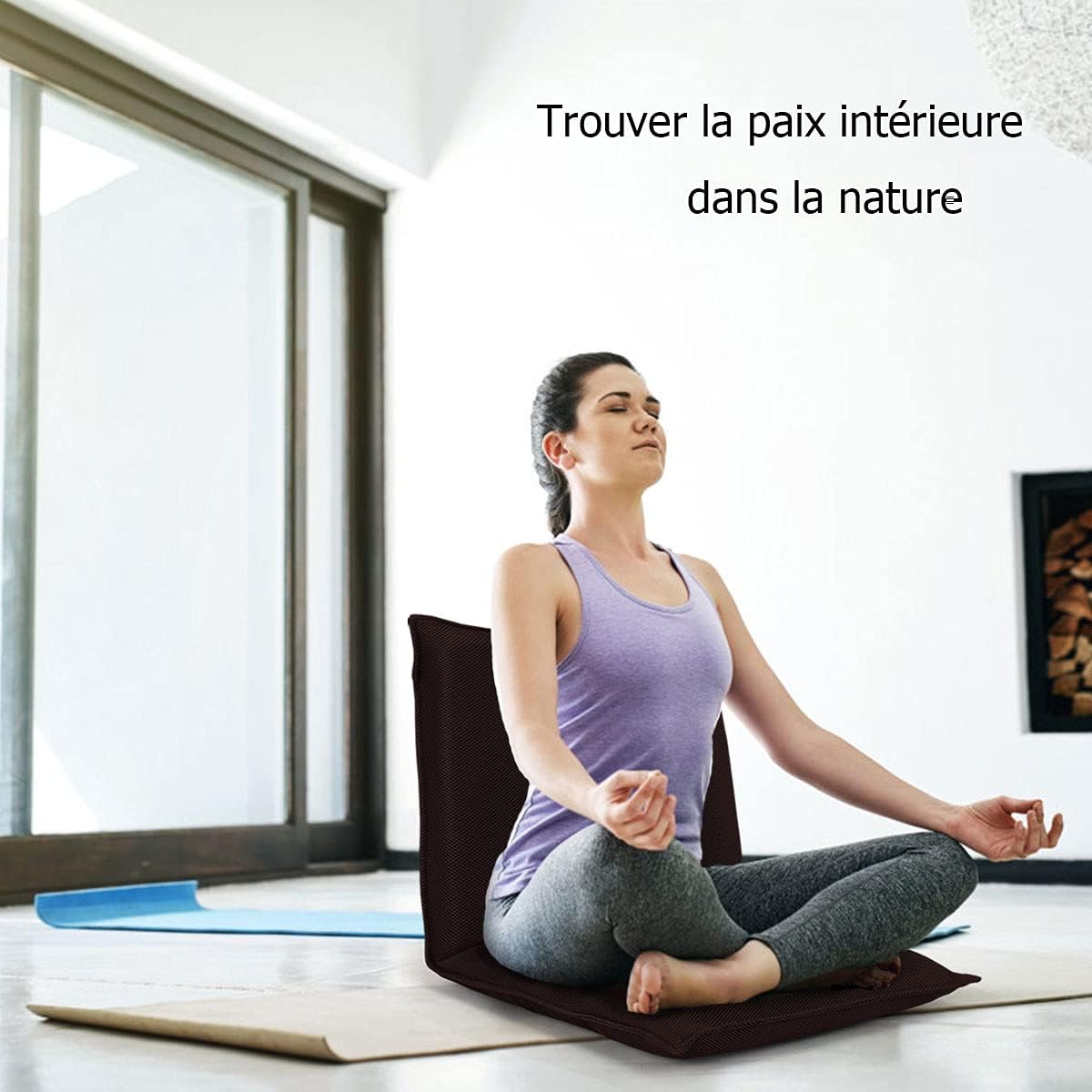 GOPLUS Chaise de Sol Pliante avec 6 Positions Réglables, Fauteuil Convertible Paresseux Inclinable Rembourré d’Éponge, Chaise de Plancher pour Maison, Bureau,97x47x8CM (Marron)