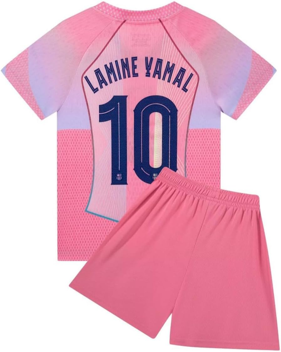 2025/2026 Barca Home Lamine Yamal #10 Soccer Jersey with Short Set Youth Sizes,Sizes for 18-30 (US, Age, 7 Years, 8 Years, Big & Tall, Pink)