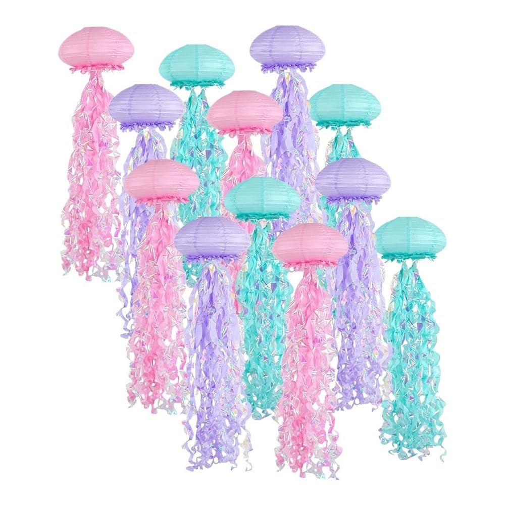 12pcs Jellyfish Paper Lanterns Bubble Party Decor Set - Underwater Themed, Hanging Jellyfish Lights for Birthdays, Weddings