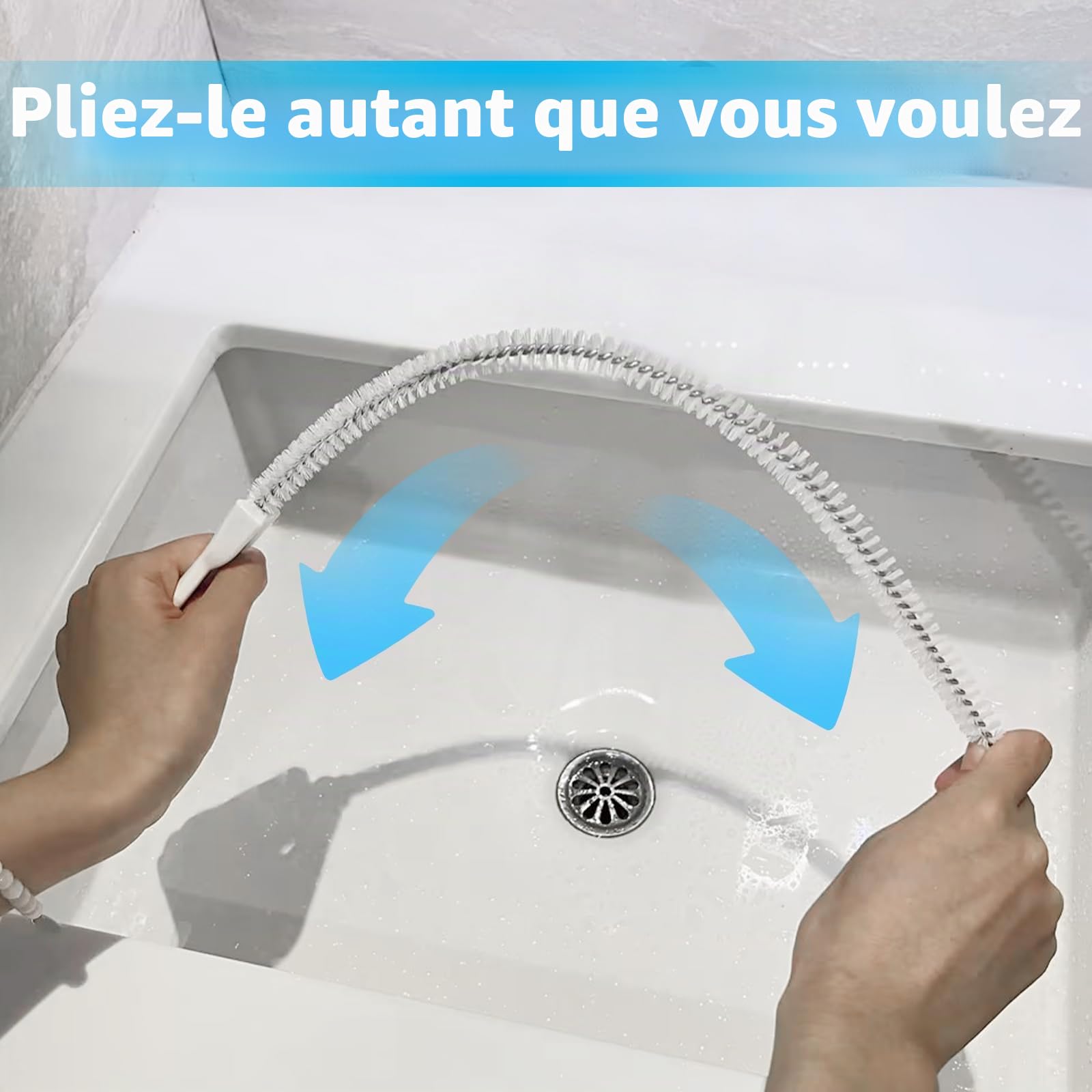 Brosse de Nettoyage de Drain D'égout, 45cm Flexible Brosse de Nettoyage pour Débouchage de Canalisation et Les Tuyaux,Déboucheur d'Évier Attrape Cheveux Douche pour Salle de Bains Cuisine
