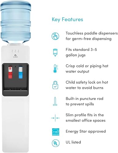 Miniatura 3 de Avalon despachador/refrigerador de agua con carga superior – Agua fría y caliente, con seguridad para niños, diseño innovador. Capacidad para