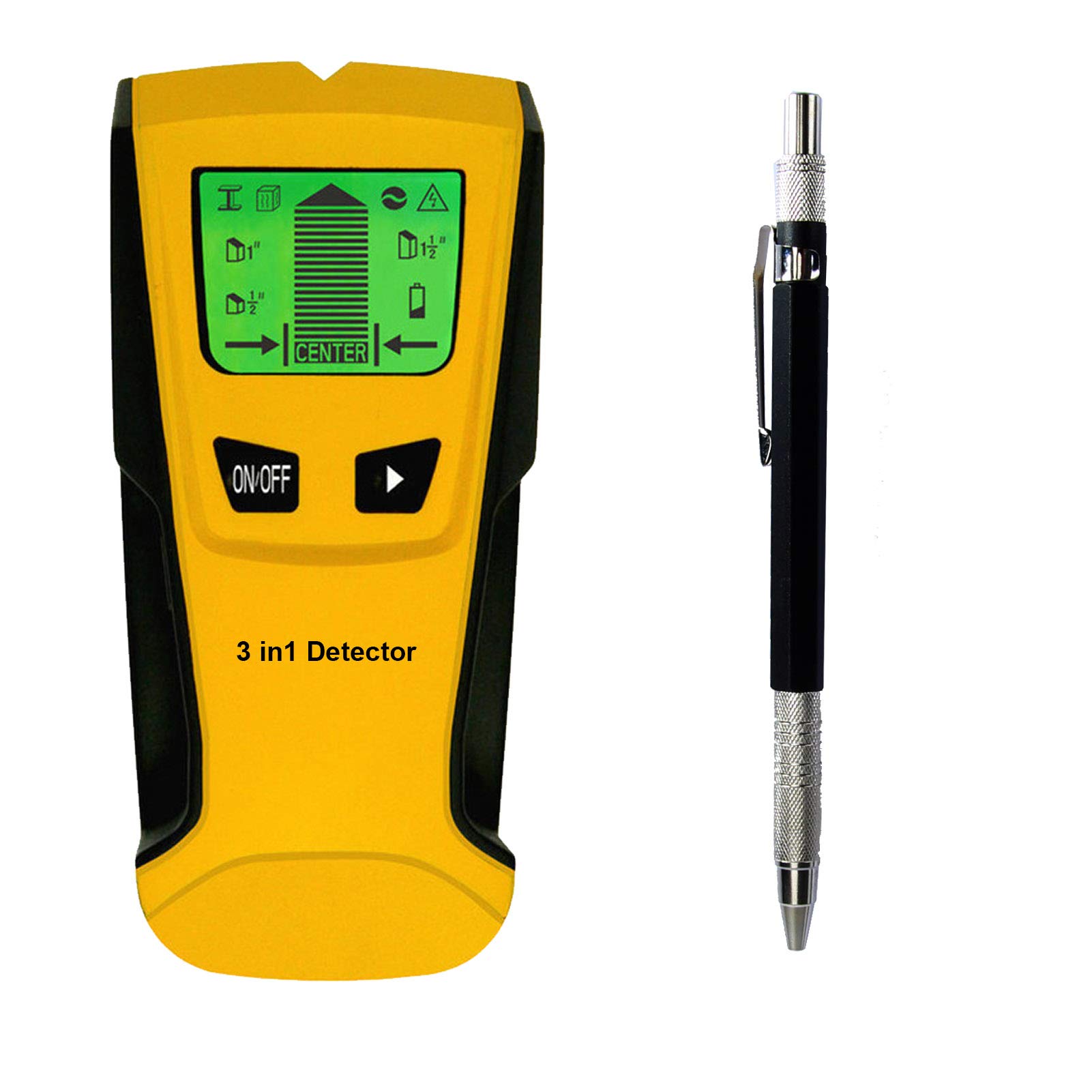 BENBOR Stud Finder Wall Scanner, 5 in 1 Electronic Stud Sensor Wall Scanner Center Finding with LCD Display for Wood Live AC Wire Metal Studs Detection Yellow