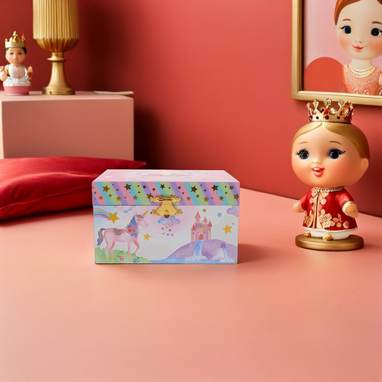 Holibanna Caja de Música para Niñas con Diseño de Unicornio, Joyero Musical Infantil Decorativo, Organizador Multifuncional para Pendientes y Recuerdos, Obsequio para Cumpleaños o Navidad