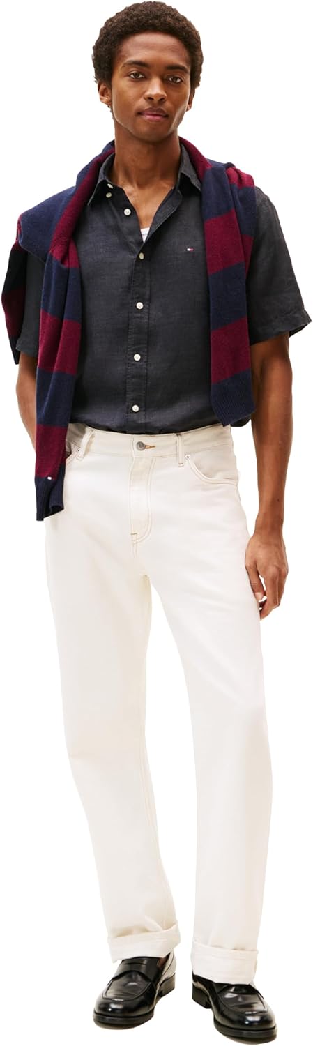 Tommy Hilfiger Men's Short Sleeve Casual Linen Button Down Shirts in Regular Fit