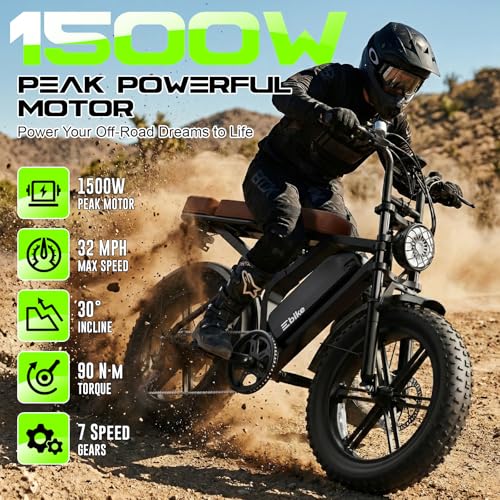 Image of TS TST GRP LLC Electric Bike for Adults, Peak 1500W Motor Retro Ebike, Range 65Miles, 48V 15Ah Removable Battery, 20 inchx4 inch Fat Tires, Full Suspension, Off-Road E Bike for City Commuting, Midnight Black