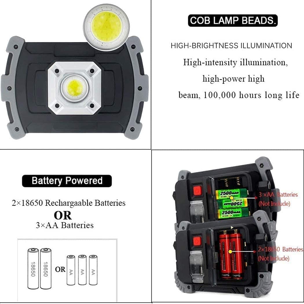Latarka robocza 10W LED z możliwością ładowania, przenośne reflektory przeciwpowodziowe, wodoodporna zewnętrzna lampa kempingowa IP65, warsztat Oświetlenie miejsca pracy na budowie Power Ban