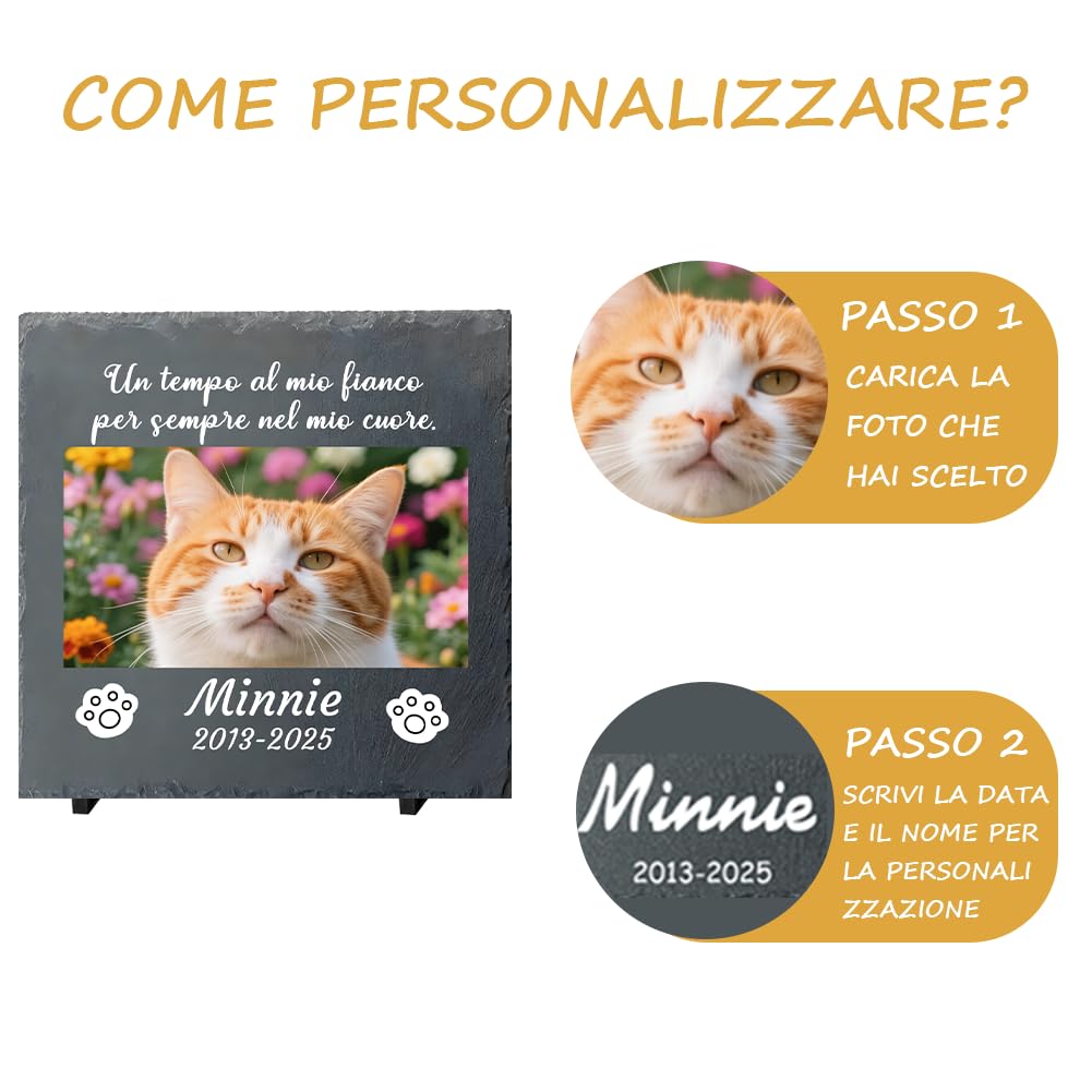 Pietra Tombale Personalizzata per Gatti con Foto - Targa Commemorativa per Giardino, Regalo di Condoglianze