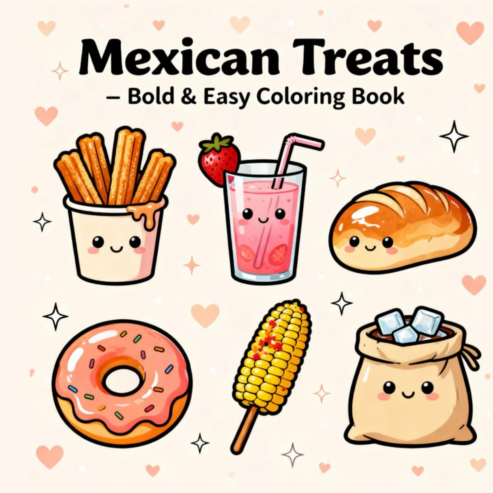 Mexican Treats Bold and Easy Coloring Book: Cute and Simple Dessert Illustrations for Relaxing Coloring and Creative Fun