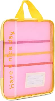 A4 Mesh Zipper Pouch Bags with Handle, 13 x 9.8 in Multi-Layer Transparent Subject Stationery Documents Nylon Storage Organizer, Lightweight File Folder for School Supplies Bright Yellow