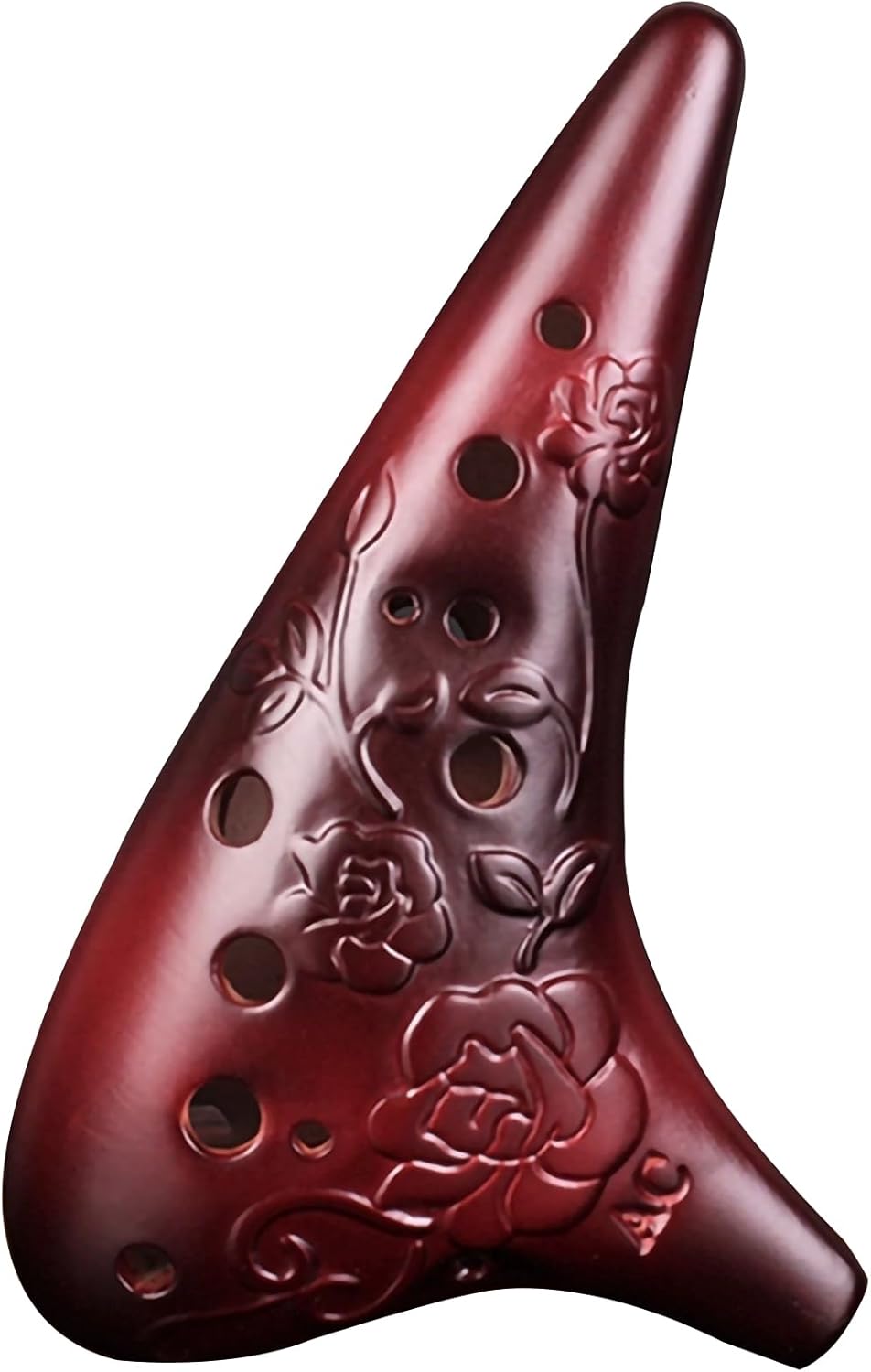 12 Hole Alto Ocarina, Smoked Burned Finish, Rose Engraved Ceramic Wind Instrument Kit with Storage Bag, Lanyard, Mouthpiece, for Beginners and Players, Antique Color(Brown)