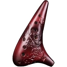 12 Hole Alto Ocarina, Smoked Burned Finish, Rose Engraved Ceramic Wind Instrument Kit with Storage Bag, Lanyard, Mouthpiece, for Beginners and Players, Antique ColorBrown