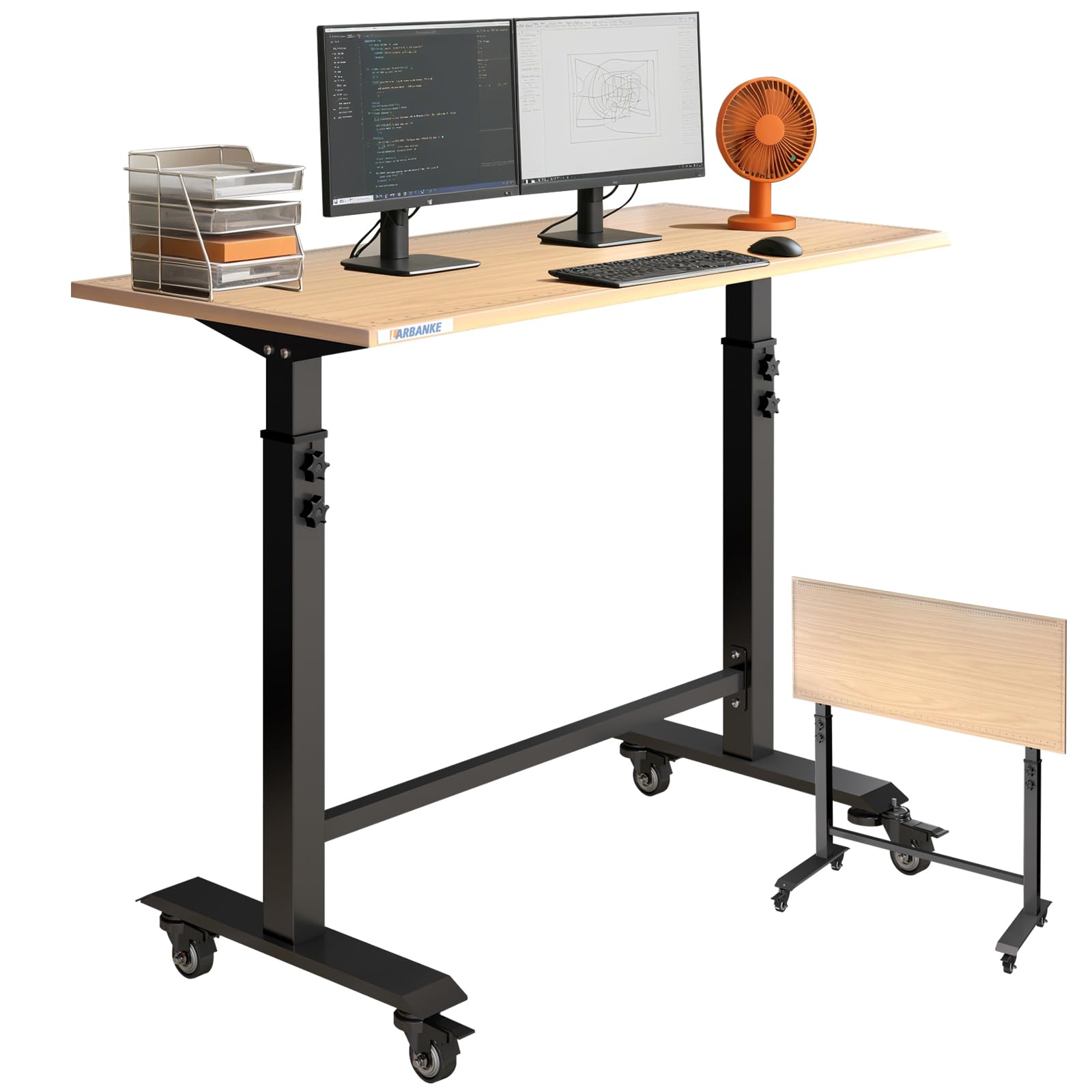 LARBANKE Banco da lavoro pieghevole (115 cm), portata fino a 363 kg, tavolo da lavoro mobile regolabile in altezza (85-115 cm), tavolo da lavoro con ruote e scala, montaggio senza attrezzi
