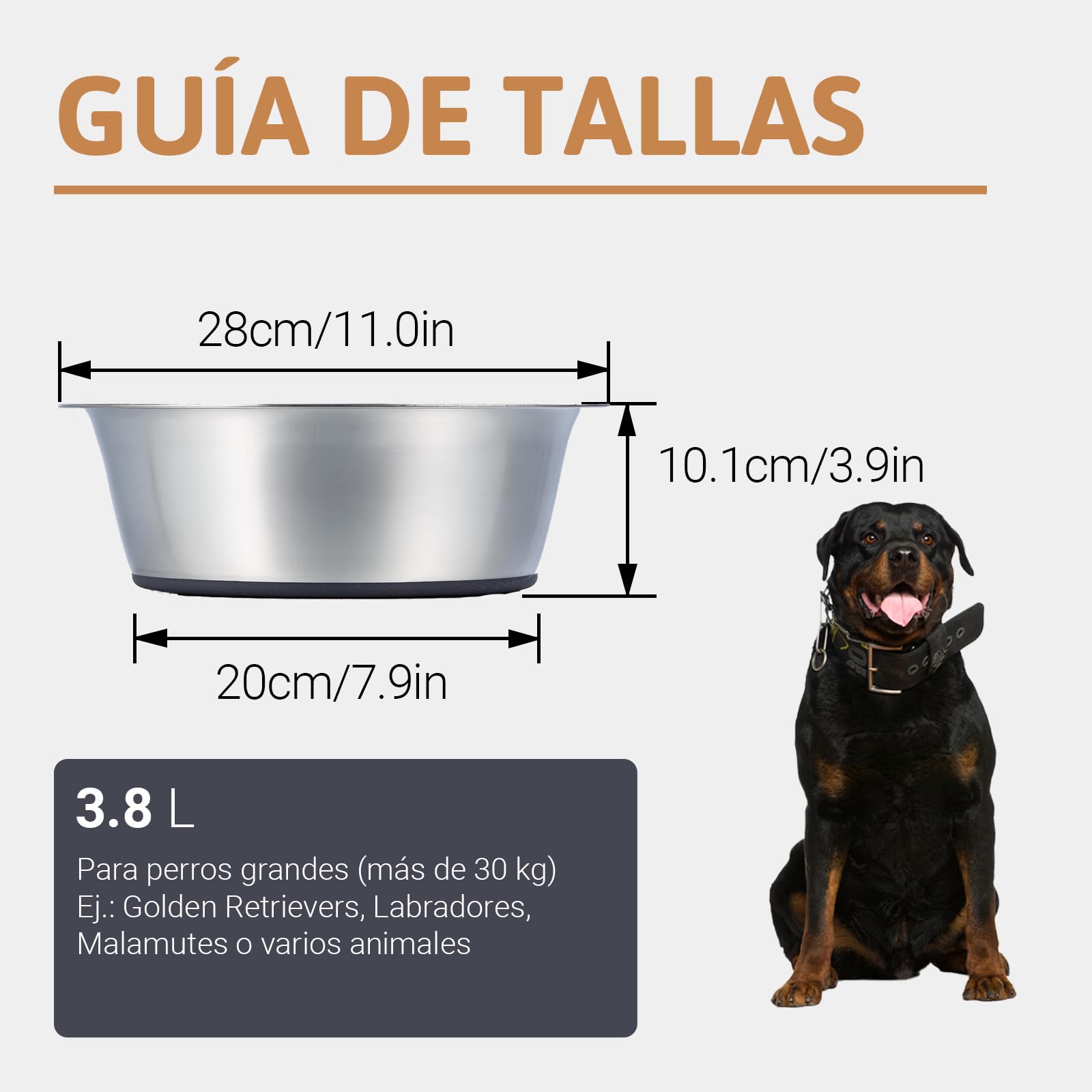 PEGGY11 Cuencos para Perros de Acero Inoxidable, Antideslizantes, Parte Inferior de Goma, Grado Alimenticio, Sin BPA, Aptos para Lavavajillas, Fáciles de Limpiar, 3,8L, 2 Paquetes