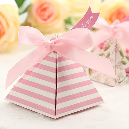 Miniatura 3 de Toyvian Paquete de 25 cajas de regalo de boda triangulares de doble cara con impresión de flores de papel para dulces para recuerdos de fiesta de