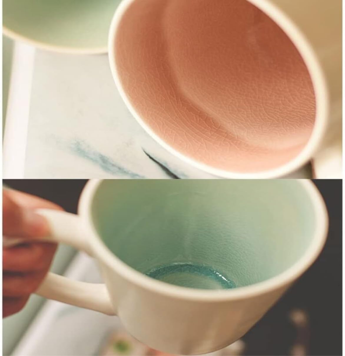 Kaffeetasse Ice Crack Glasur Süßwasser Rosa Grün Paar Becher Einfache Home Office Keramik