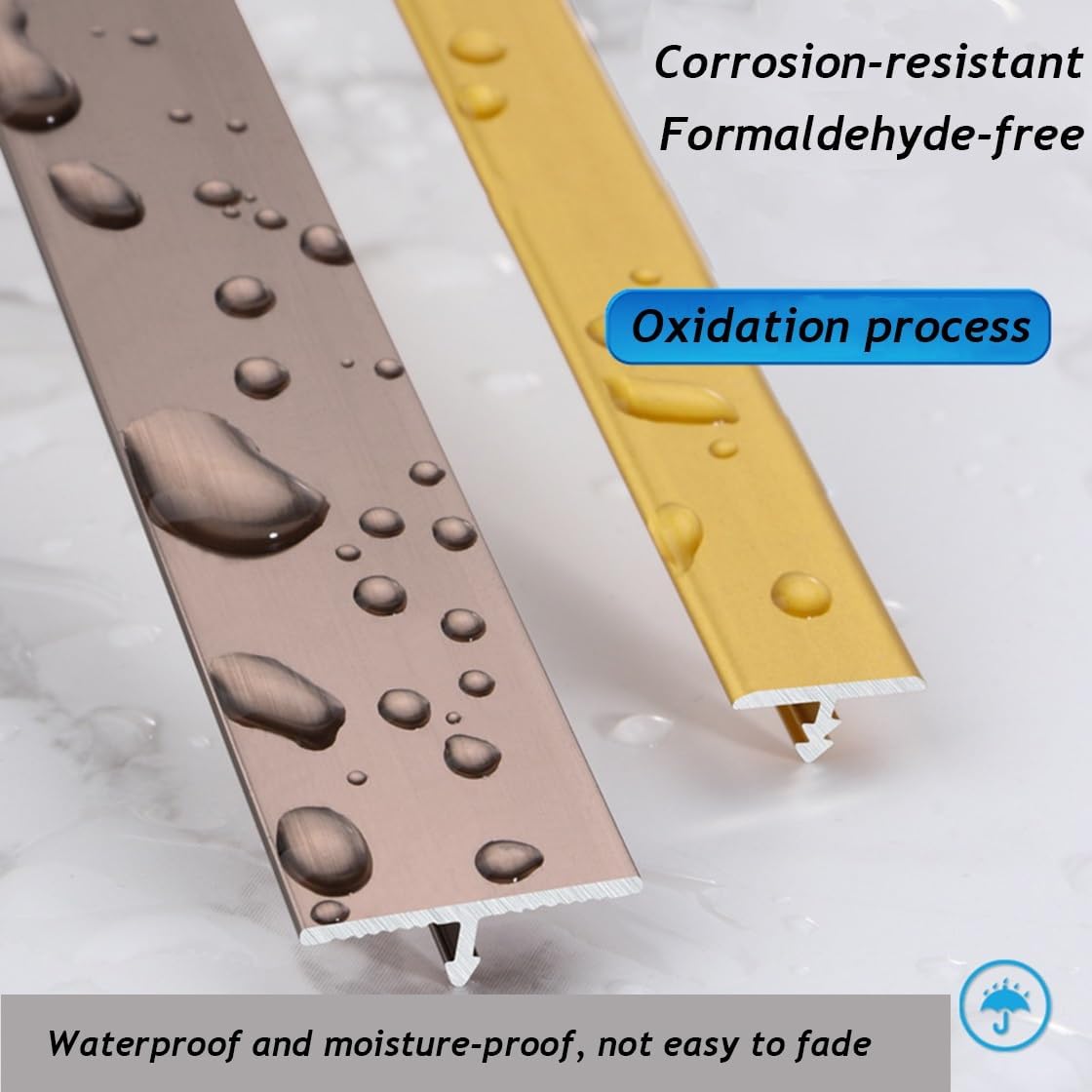 Floor Transition Strip, Aluminium Alloy T Molding Floor Cover Strip for Wood/Tile/Vinyl/Laminate Floors Bridges The Gap, Threshold Strip, Flat Divider Strip(Gold,10mm)
