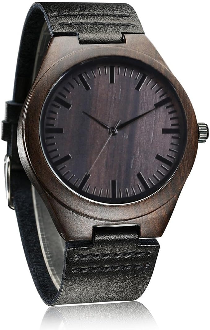 WASTIMEWASTIME Wooden Watch for Men Women, Stylish Chronograph Military Casual Calendar Wood Watches