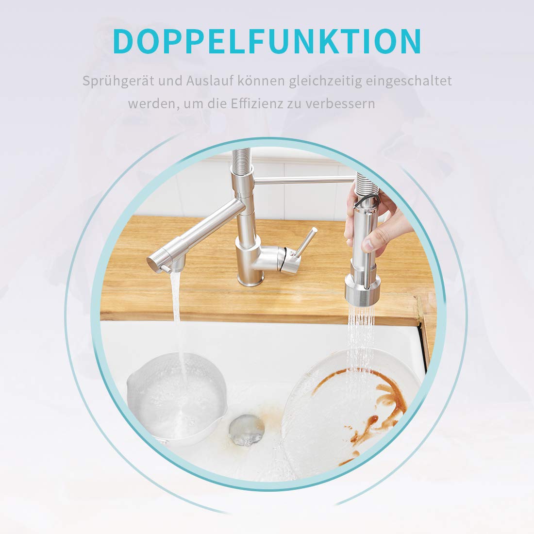 AIMADI Wasserhahn Küche Mischbatterien Pull Down Küchenarmatur mit Brause Spiralfederarmatur Küchenspüle Armatur Geschirrbrause Spültischarmatur Gebürsteter Nickel