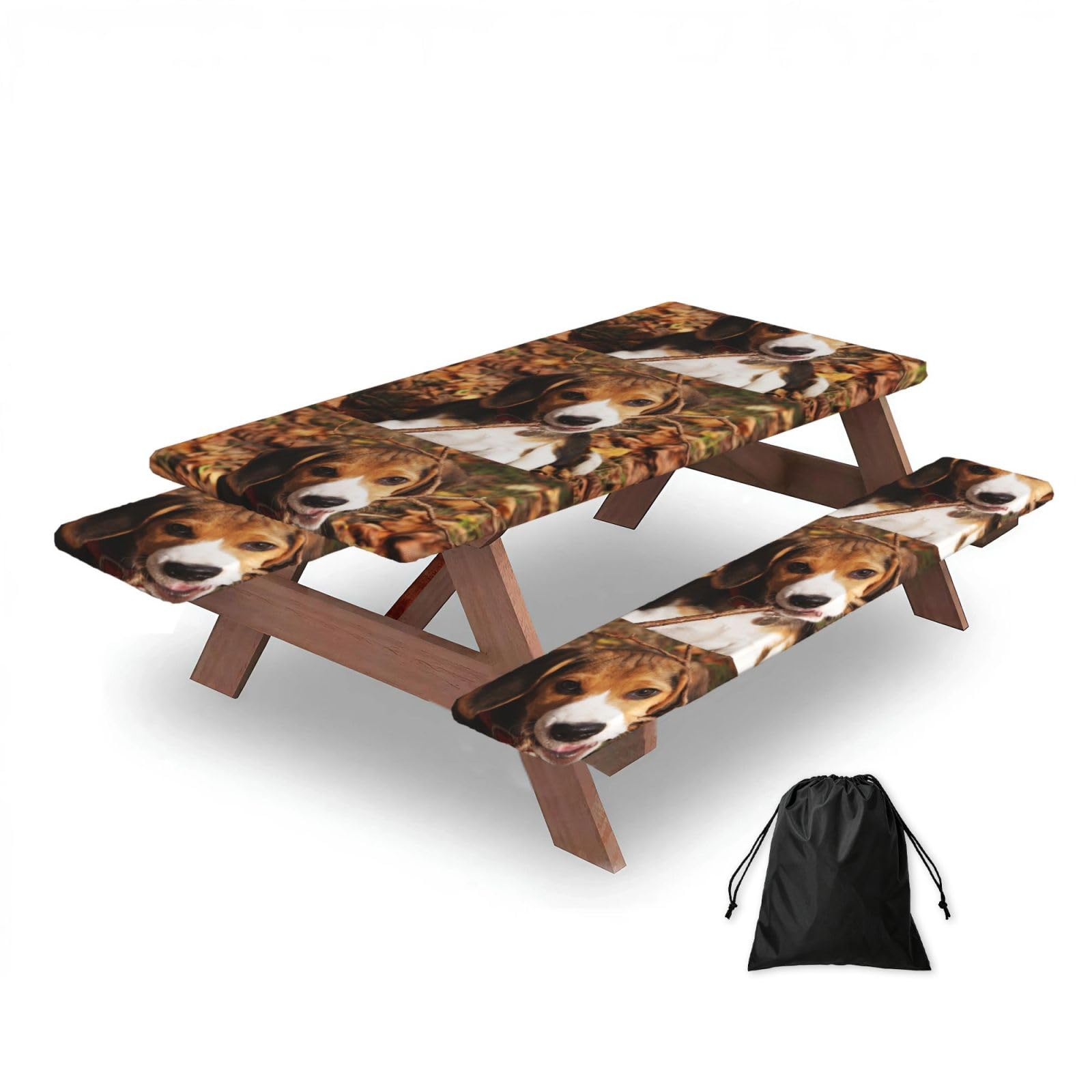 Dopklna As Picture Cute Beagle, Picnic Table Cover With Bench Covers -Waterproof Elastic Fitted Tablecloth For Garden Camping Patio 76X152cm