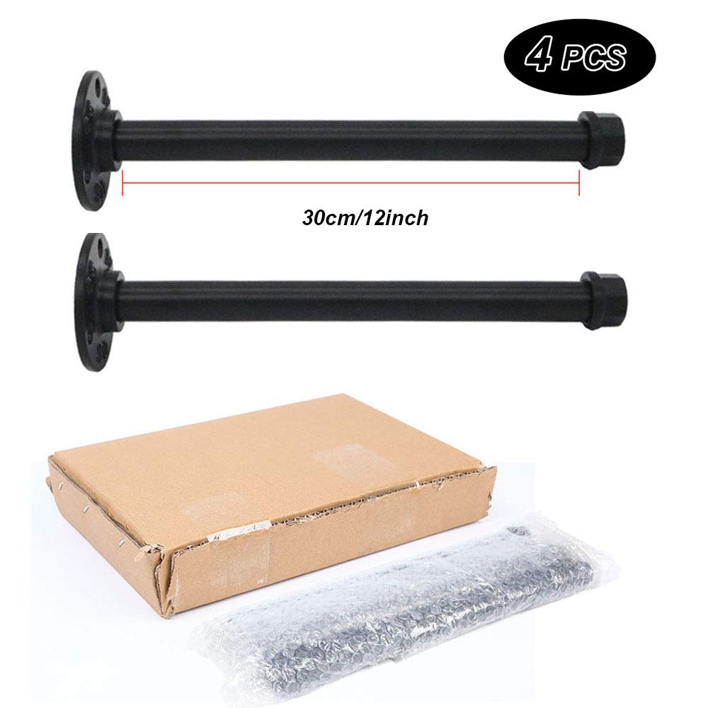 Soportes de estante resistentes, soportes de pared decorativos de tubo de hierro para, soportes de metal rústico negro, soporte de estantería para estante industrial, 4 piezas de soportes de brida vin