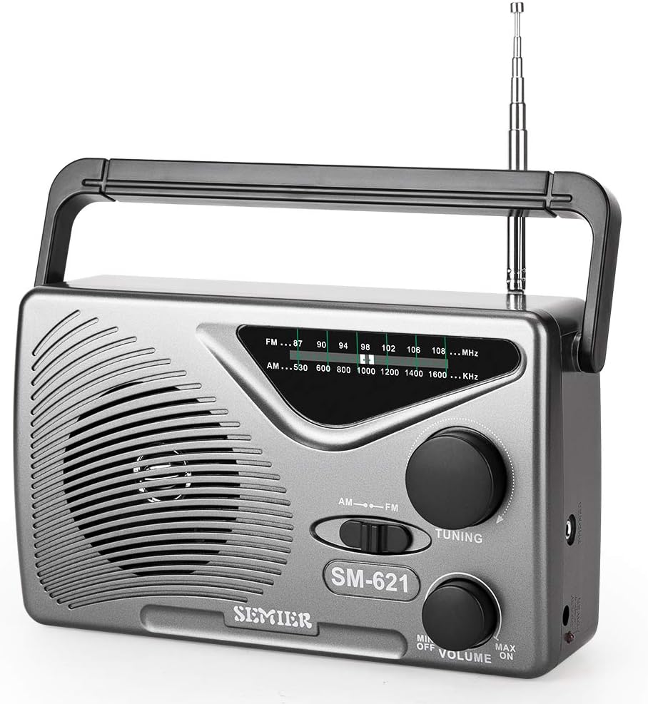 AM/FM Portable Radio, Best Reception Compact Transistor Radios AC Power Operated or Operated by Dry Battery (D Cell Batteries x 2pcs, Battery not Included) -Grey