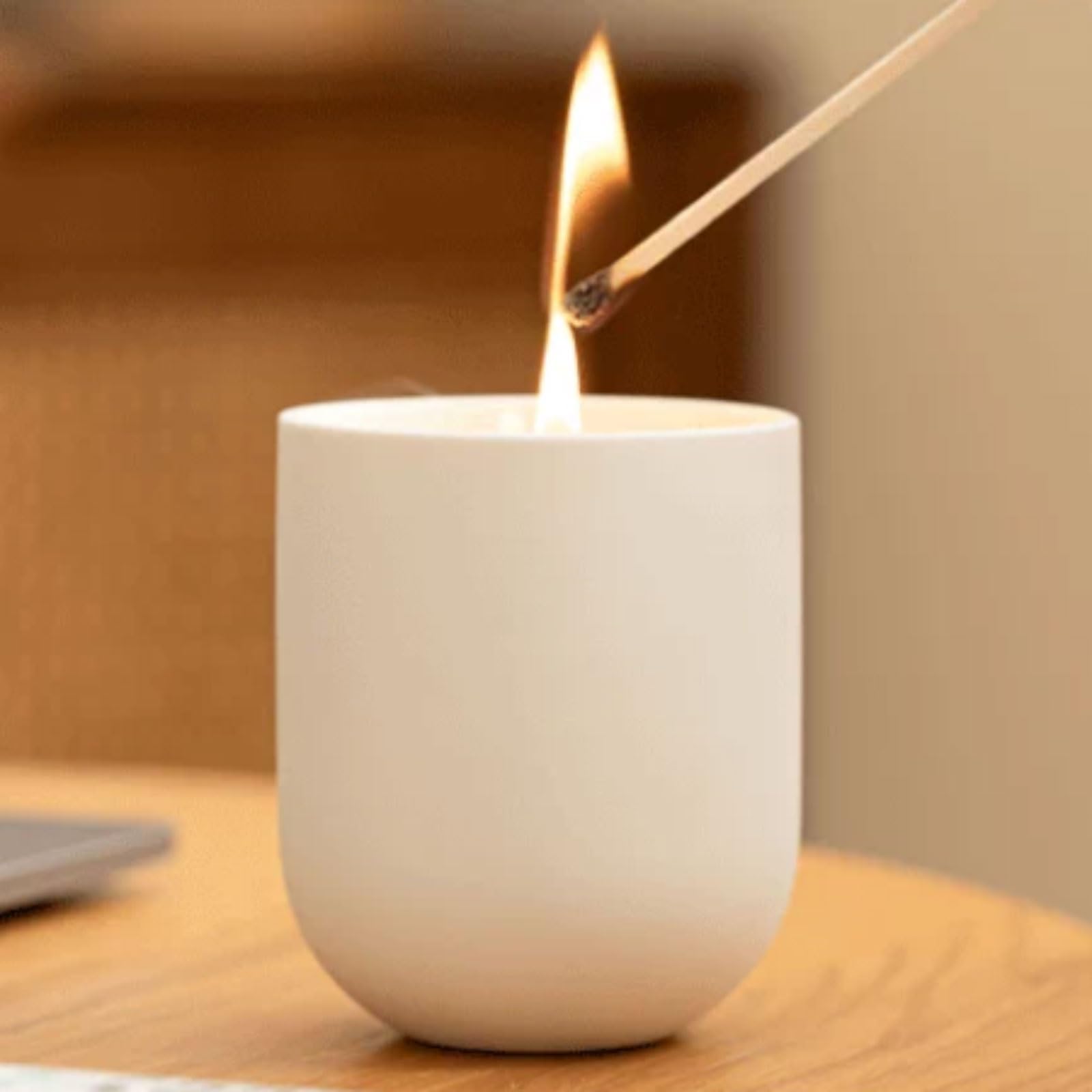 Duftkerze, Keramik-Zylinderglas-Duftkerze aus Adlerholz und weißem Sandelholz for Schlafzimmer und Büro