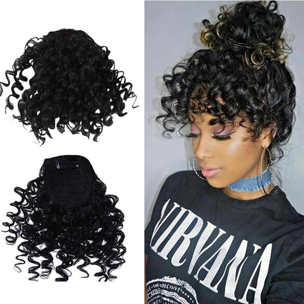 Afro Puff Drawstring Ponytail Extension Curly Bangs Clip Short for Black Women Wig piece Hair Extensions Fiber Synthetic Hairpieces