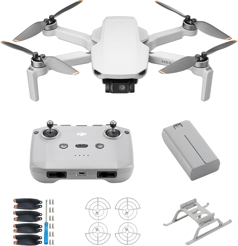 DJI Mini 4K Protection Bundle, Drone con cámara 4K UHD para adultos, Menos de 249 g, Estabilización de cardán de 3 ejes, Transmisión de vídeo de 10 km, Protector de hélice, Tren de aterrizaje, Compatible con hélices
