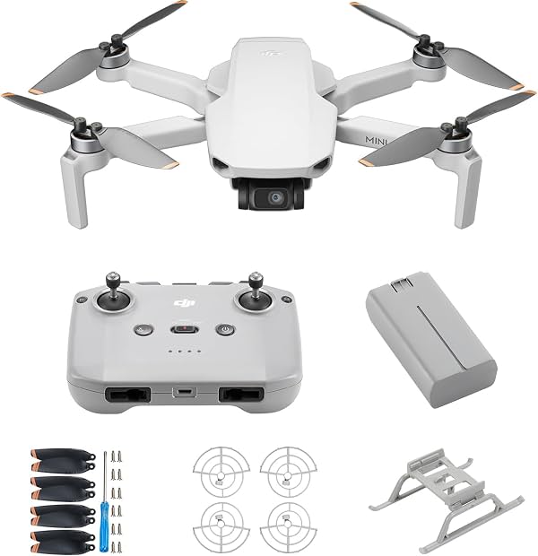 DJI Mini 4K Protection Bundle, dron con cámara 4K UHD para adultos, menos de 249 g, estabilización de 3 ejes, transmisión de video a 10 km, protector de hélices, tren de aterrizaje, hélices compatibles