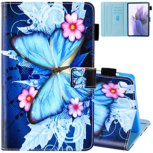 Dteck for Samsung Galaxy Tab A7 Lite Tablet Case 8.7' 2021 (SM-T220/T225/T227), PU Leather Protective Cute Slim Case with Adjustable Stand Viewing Angles, 3 Card Slots, Pen Holder Loop, Blue Butterfly
