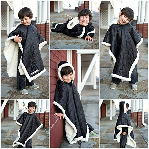 Kids Car Seat Poncho Boy Safe Coat Black Puffer Toddler Kids Down Sherpa Poofy Warm Hooded Blanket Safe Use Over Seat Belts - Thumbnail 4