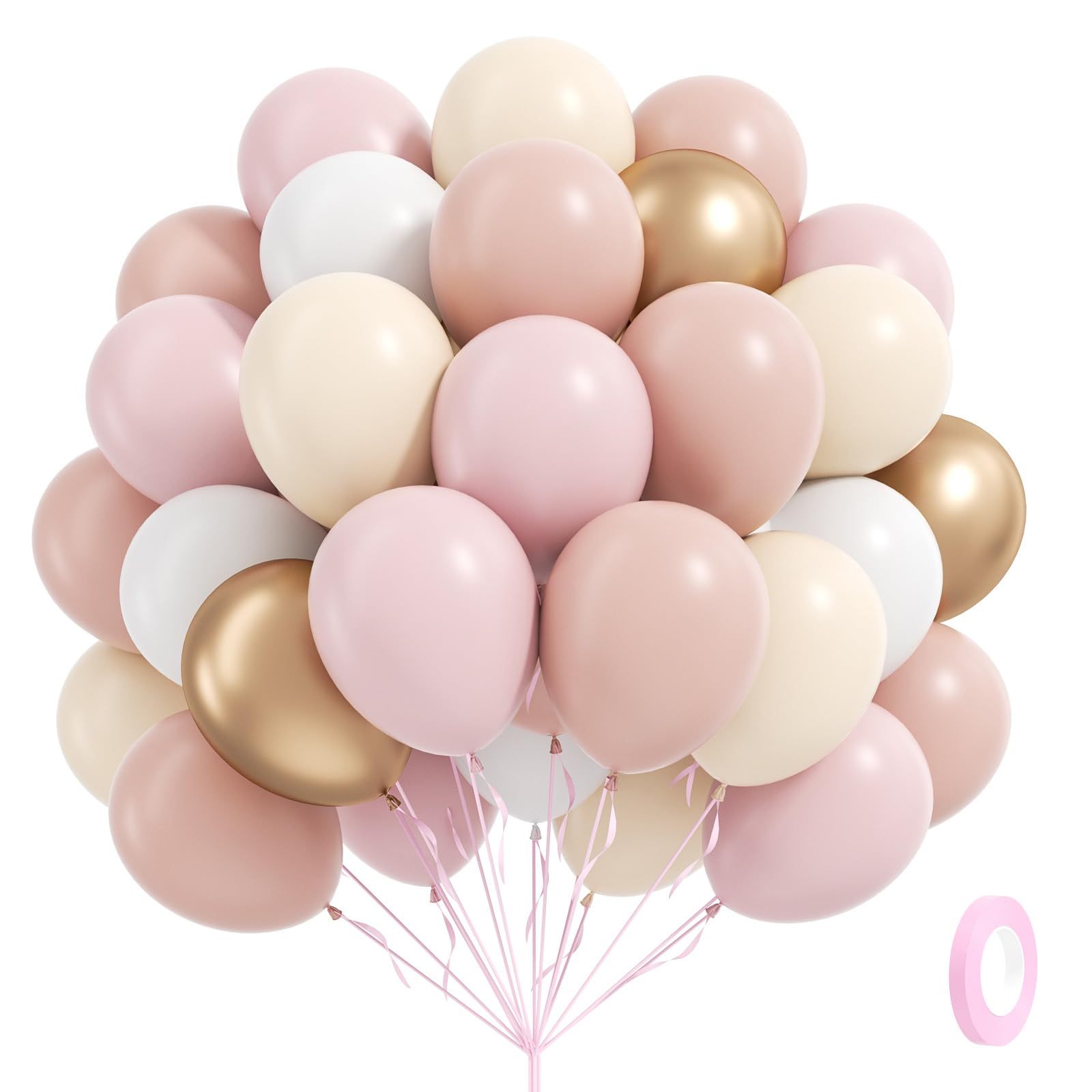 60pcs Dusty Pink Balloons 12inch with Pastel Pink Sand White Metallic Gold Balloons for Bridal Baby Shower Birthday Party Decorations