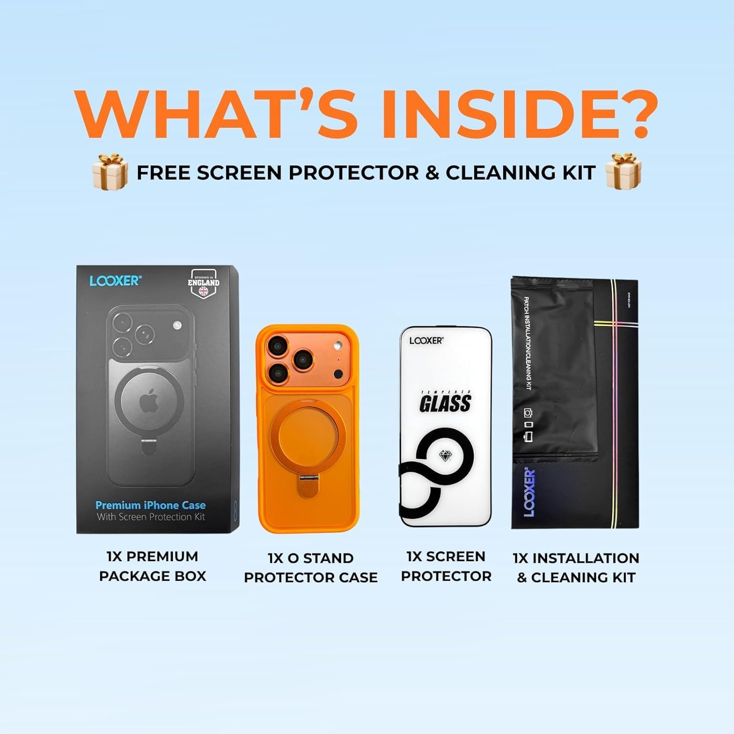 LOOXER® O-Stand Ultra-Magnetic Case for iPhone 17 Air (6.5”) | 2-in-1 Kickstand | Military-Grade Drop Protection | Premium Matte Finish + Screen Protector Included (Orange, 17 Air)
