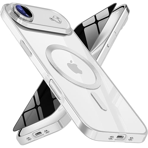 Magnetic for iPhone 17 Air Case with Privacy Screen Protector & Full Camera Cover,[Non-Yellowing] Shockproof Clear Phone Case Compatible with MagSafe Women Girls for iPhone 17air,Silver