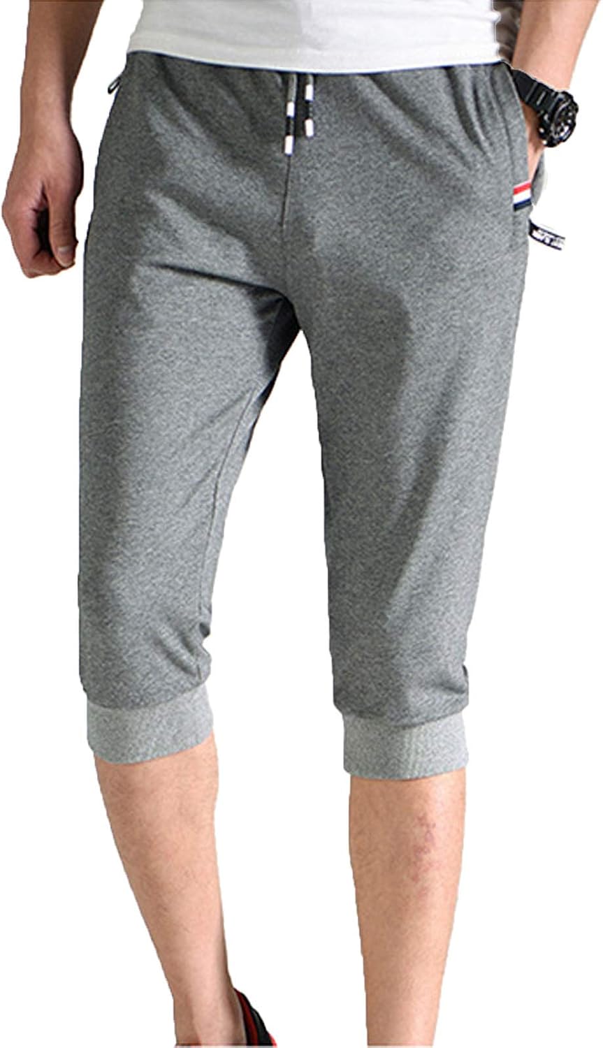 Flygo Mens 3/4 Joggers Sweatpants Below Knee Running Workout Capri Pants