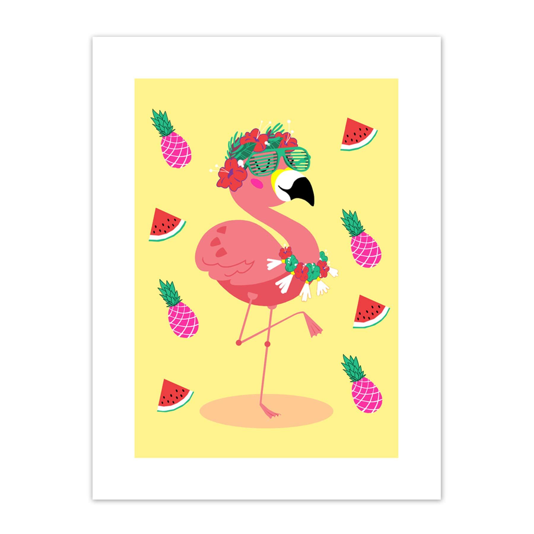 Wee Blue Coo Kawaii Flamingo Party Tropical Art Print Canvas Premium Wall Decor Poster