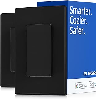 ELEGRP Smart Light Switch, 2.4GHz Wi-Fi Light Switch Compatible with Alexa & Google Assistant, Neutral Wire Required, APP Control and Timer Schedule, UL Certified, Single Pole/3 Way, Black, 2 Pack