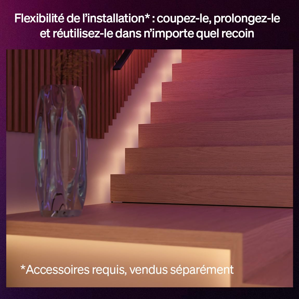 Philips Hue Ruban LED Flux intérieur 5M, 2000 lm, Ambiance et couleur vive, Bande LED lumineuse flexible et découpable, Couleurs Chromasync, Contrôlable via commande vocale et appli