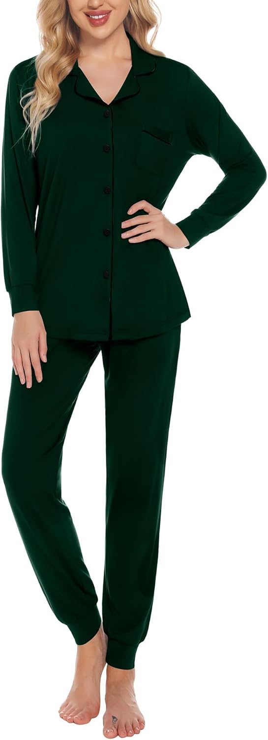 SWOMOG Womens Pajamas Set Long Sleeve Sleepwear Button Down Nightwear Soft Joggers PJs Sets with Pockets Lounge Sets - Image 6