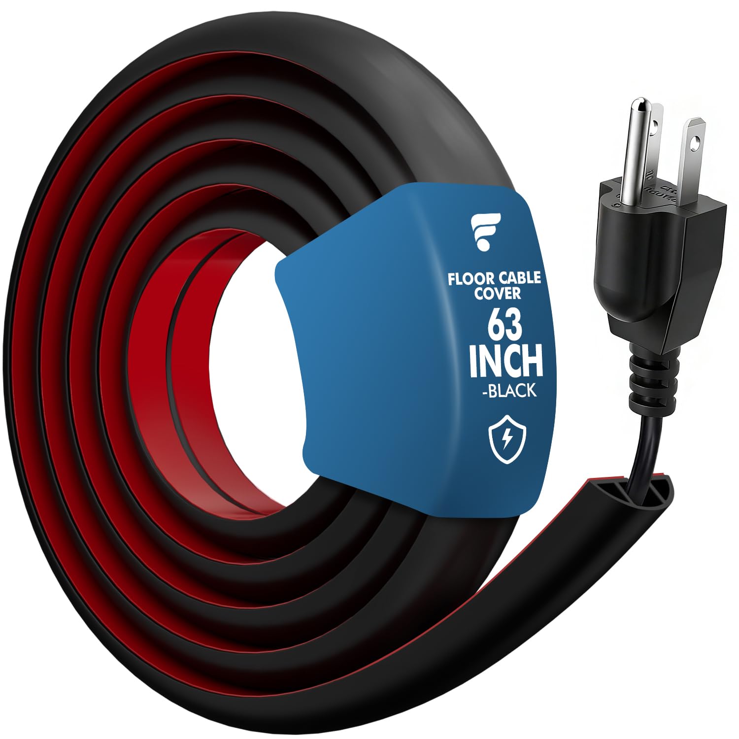 shinfly 1.6m Black Floor Cable Cover, Rubber Self-adhesive Cable Protector