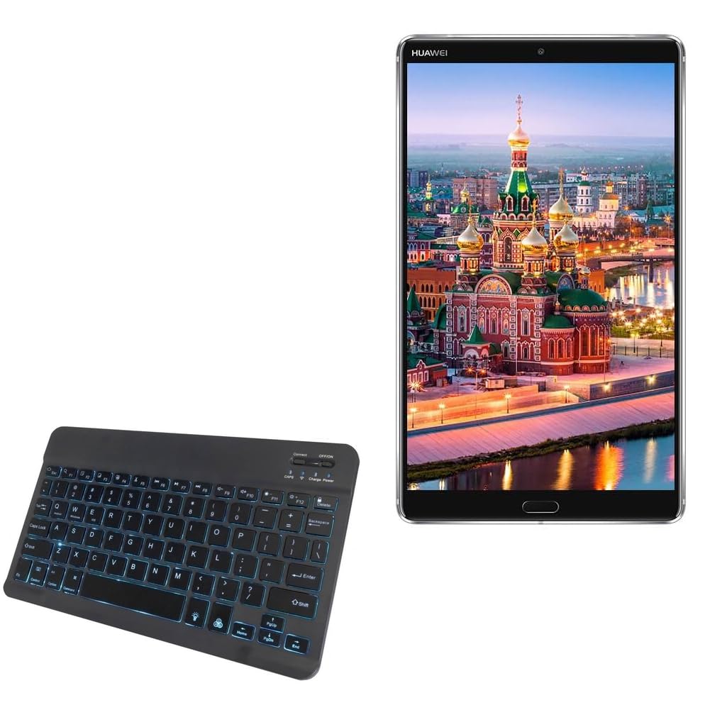 BoxWave Keyboard Compatible with Huawei MediaPad M5 8.4 - SlimKeys Bluetooth Keyboard - with Backlight, Portable Slim LED 7 Colors - Jet Black